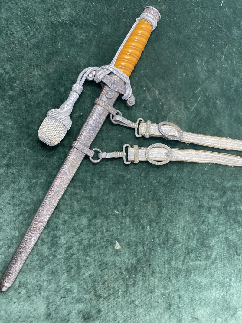 A NEAR MINT COMPLETE ARMY DAGGER WITH STRAPS & KNOT BY EICKHORN.