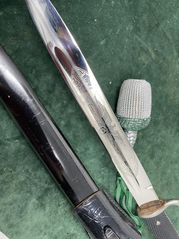 A MINT, LONG SINGLE ETCHED DRESS BAYONET WITH MATCHING MINIATURE!!