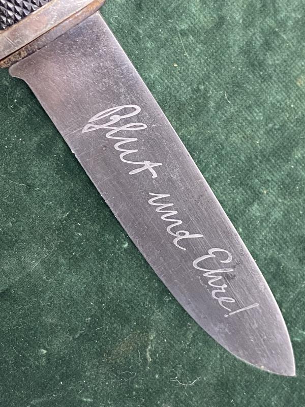 VERY EARLY HJ KNIFE WITH MOTTO, BY HERM KONEJUNG.