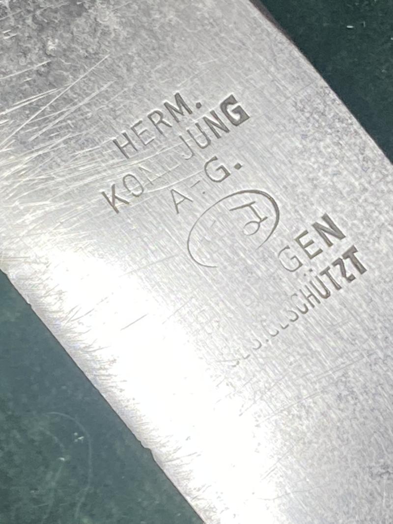 VERY EARLY HJ KNIFE WITH MOTTO, BY HERM KONEJUNG.