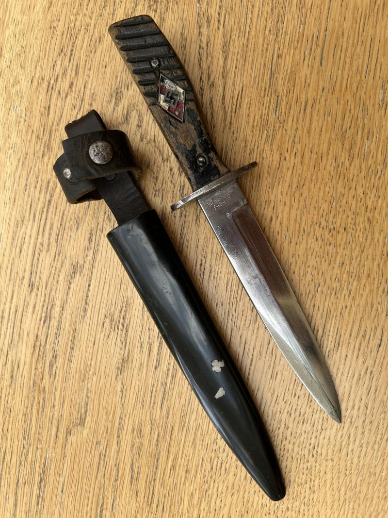 FIGHTING KNIFE WITH ADDED HJ BADGE.